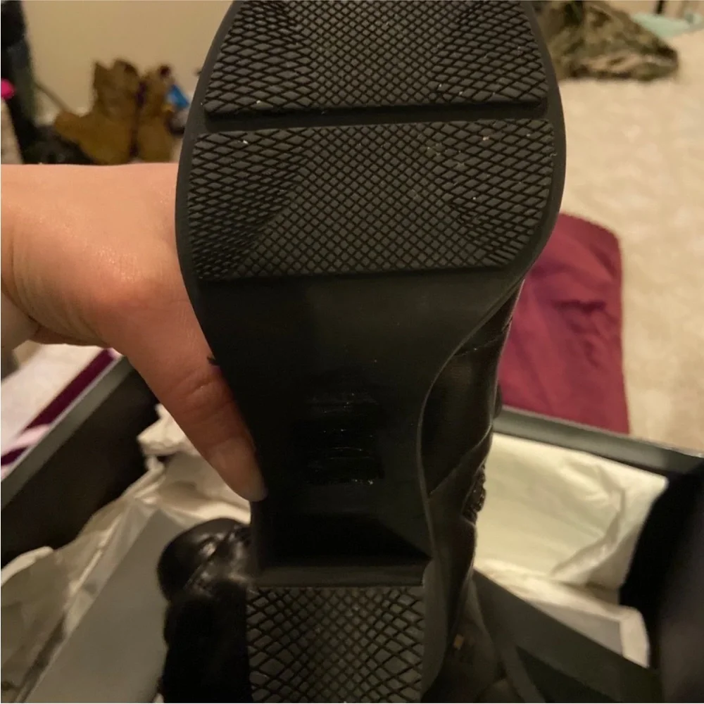 Prada Black Leather High-Heel Lace-Up Ankle Boot with Strap - Picture 5 of 7
